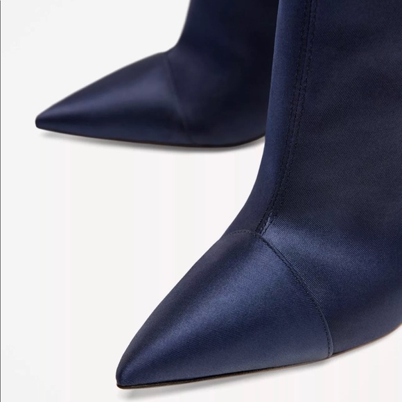 NWT ZARA NAVY BLUE SATEEN HIGH HEEL BOOTS - Picture 4 of 8